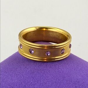 💛 Gold Plated Stainless Steel Pink Crystal Ring